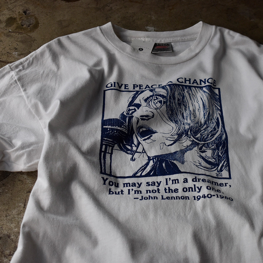 ジョン・レノン 追悼メモリアル フェイスイラスト Tシャツ 80年代後期 ホワイト ヴィンテージ