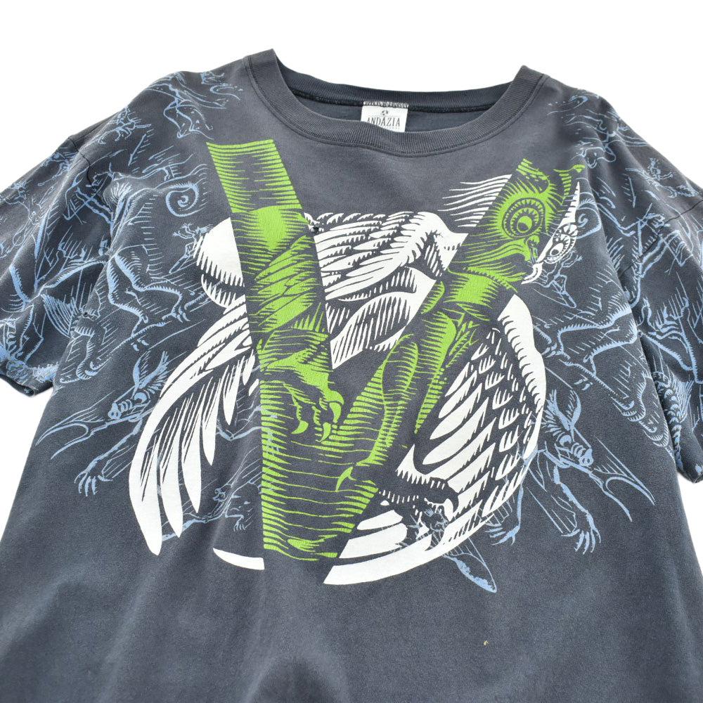 90's ANDAZIA 怪物 鳥 木版画 アートTシャツ USA製 260911H