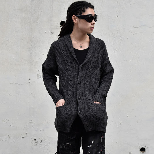 90's~ デッドストック! Aran Crafts ショールカラー アラン柄カーディガン ハンドポケット付き アイルランド製 231122