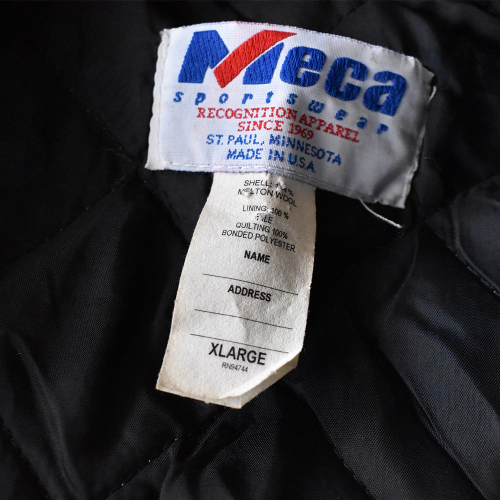 90's Meca sportswear バック刺繍 袖本革レザー アワードジャケット USA製 240211