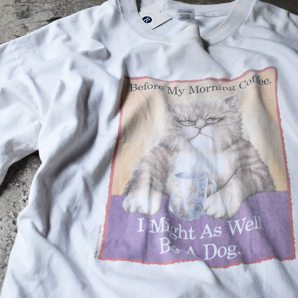 Before My Morning Coffee ネコ メッセージTシャツ 1990年 ヴィンテージ