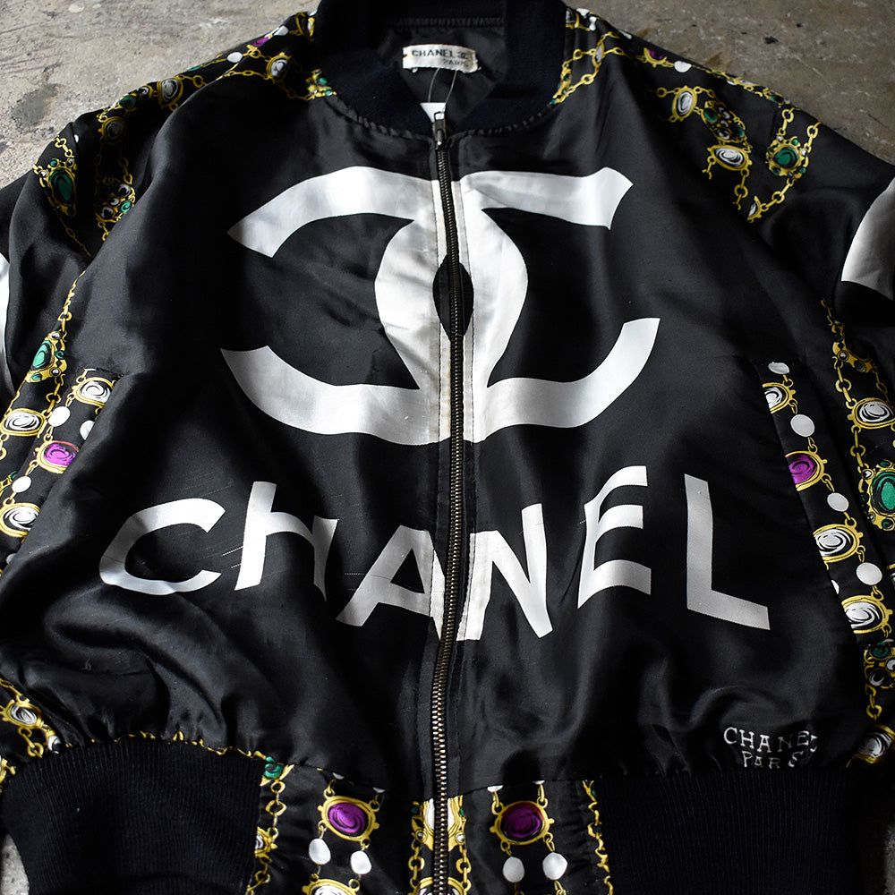 80's  special！ ブラック！ ブートレグ “CHANEL“ スカーフ柄ジャケット 240923H
