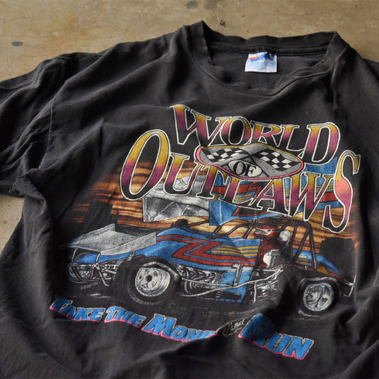 90’s “World of Outlaws” 雰囲気抜群! 両面プリント レーシングTシャツ USA製 240709