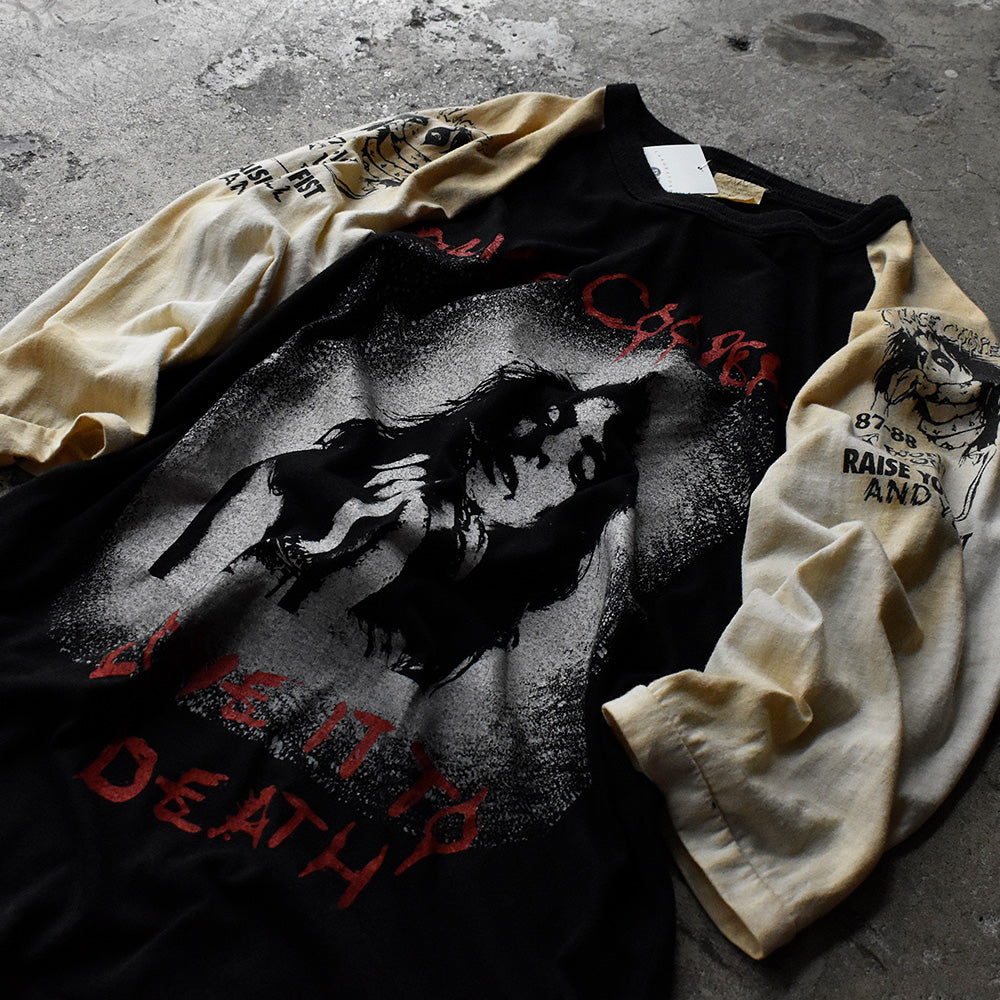アリス・クーパー Raise Your Fist and Yell ラグランスリーブ ツアーTシャツ 1987〜88年 黒×白 カナダ製 ヴィンテージ