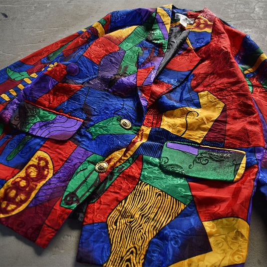 90’s RAINBOW COLLECTHION “Picasso” サテン テーラードジャケット 231012H