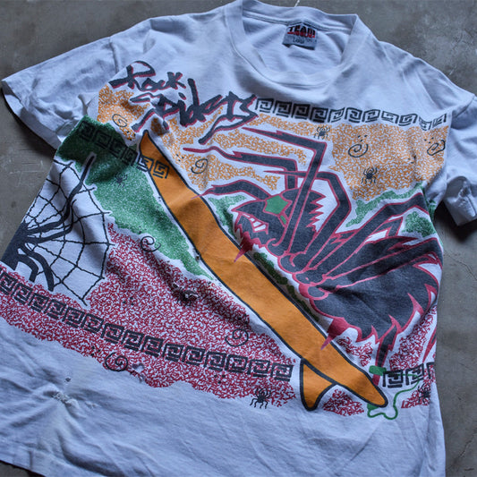 90's ”ROCK SPIDERS” 雷紋 クモ サーフィン プリント Tシャツ USA製 230505H