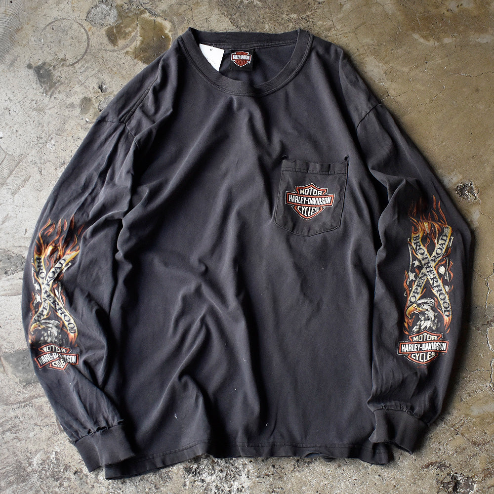 Y2K ダメージ！ Harley-Davidson イーグル ポケットロングスリーブTシャツ 240607H