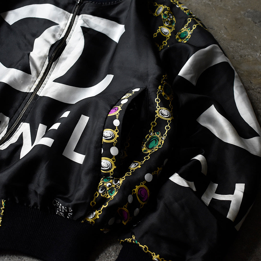 80's  special！ ブラック！ ブートレグ “CHANEL“ スカーフ柄ジャケット 240923H