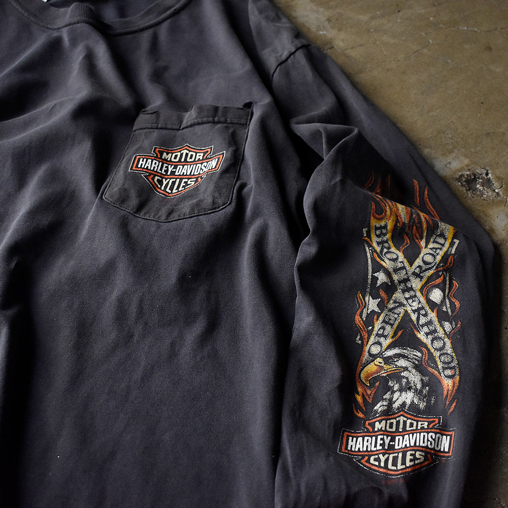 Y2K ダメージ！ Harley-Davidson イーグル ポケットロングスリーブTシャツ 240607H
