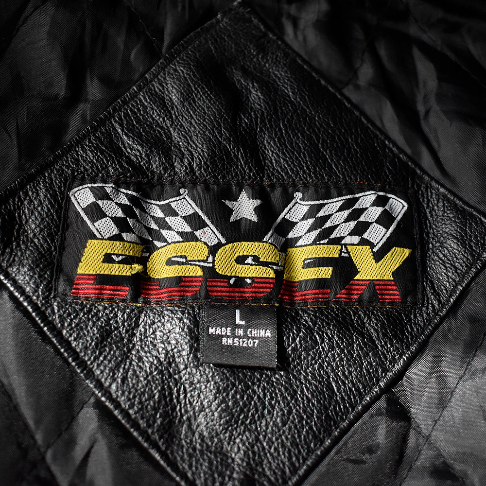90's ESSEX チェッカーフラッグ レーシング レザージャケット 231022H