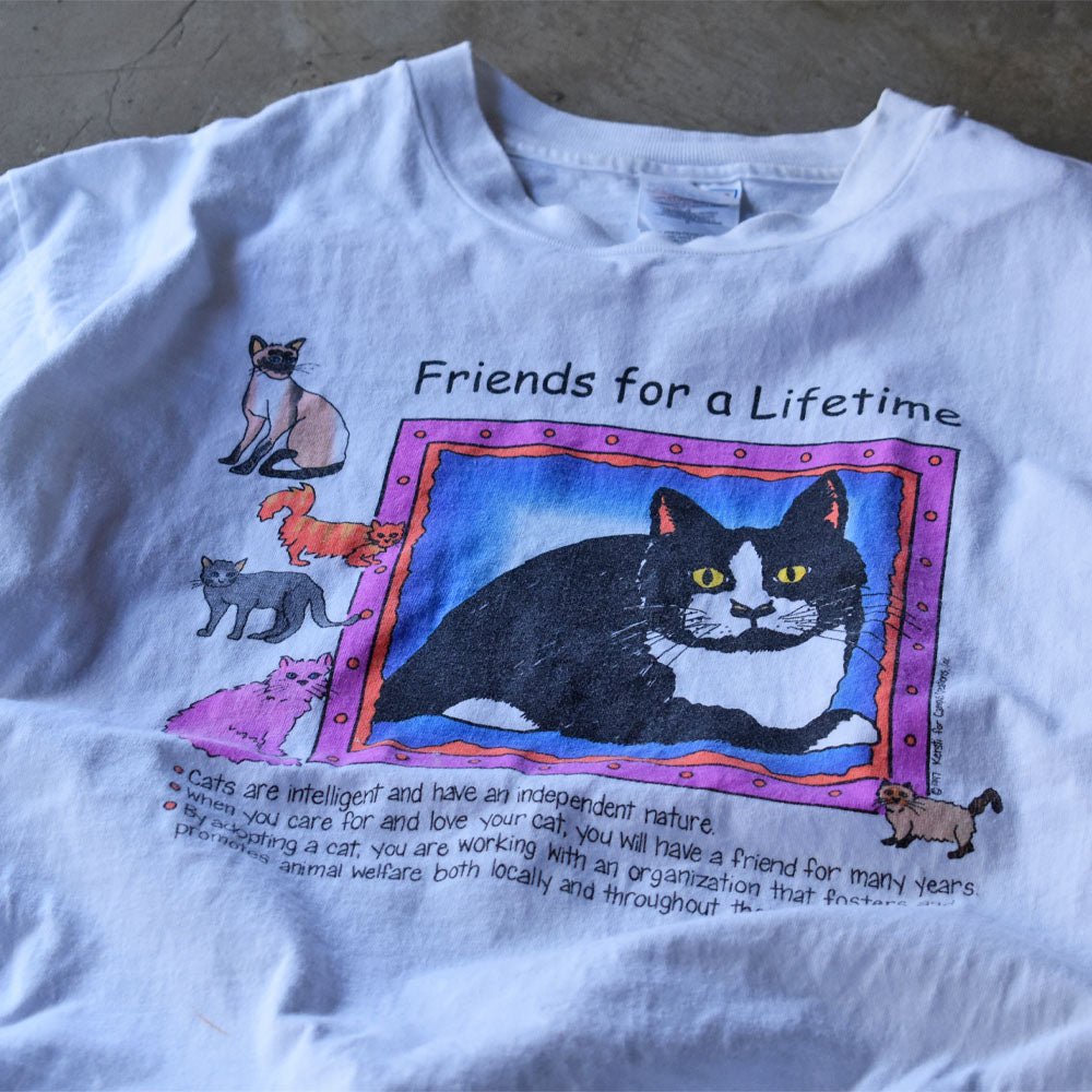 90’s “Friends for a Lifetime” Cat アニマルプリントTシャツ 240607