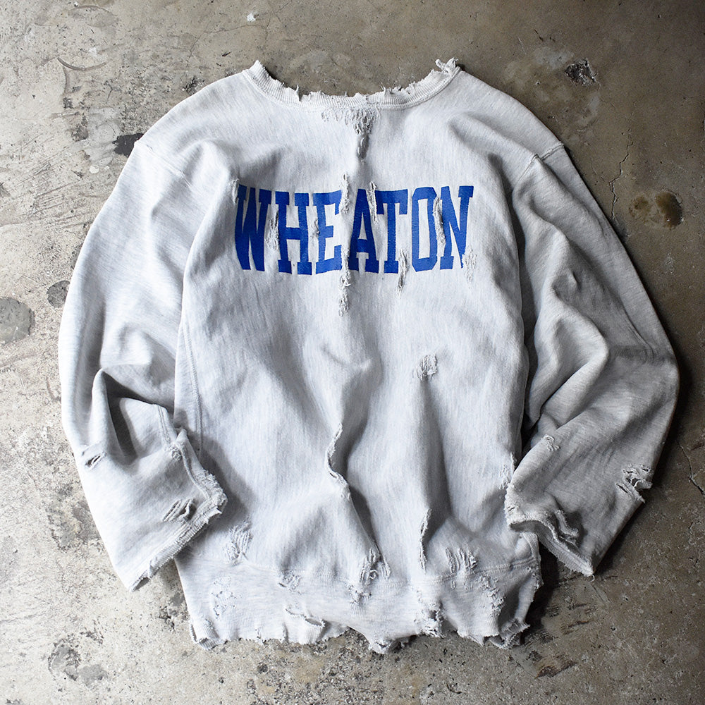 90's ボロ！ Champion “WHEATON” 両面プリント RWスウェット 250304H