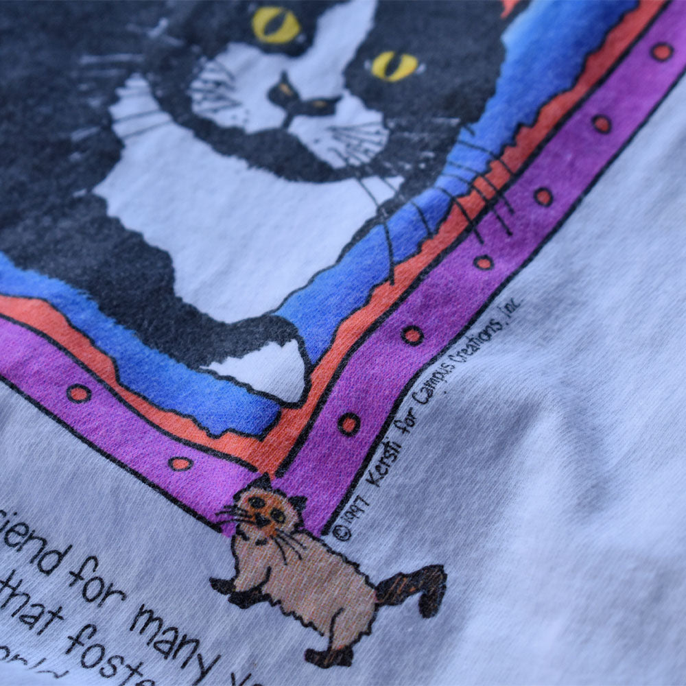 90’s “Friends for a Lifetime” Cat アニマルプリントTシャツ 240607