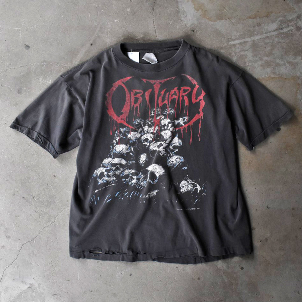90’s OBITUARY "UK/European Tour 1991" Skull Pile デスメタル ロックTシャツ 251114H
