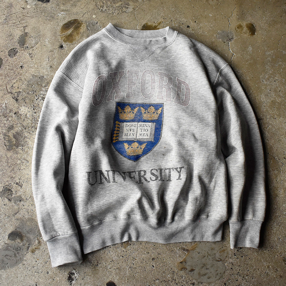 オックスフォード大学 3段プリント カレッジスウェット 1990年 グレー ヴィンテージ