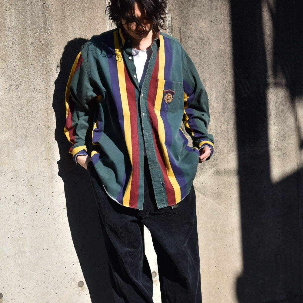 90's Ralph Lauren エンブレムパッチ マルチストライプ ボタンダウンシャツ 240327 S2080