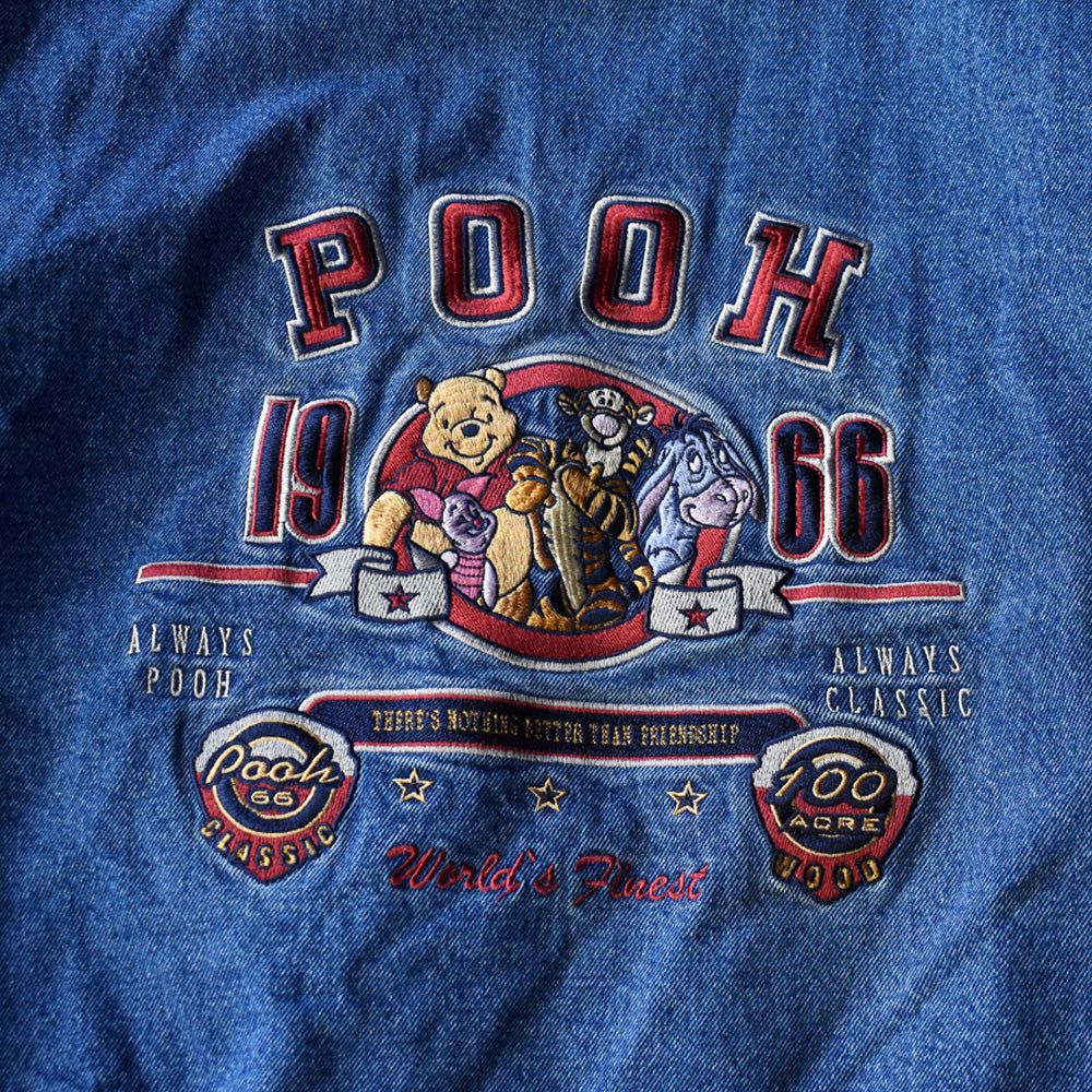 90's Disney ”Winnie the Pooh” 中綿入り デニム アワードジャケット 240110