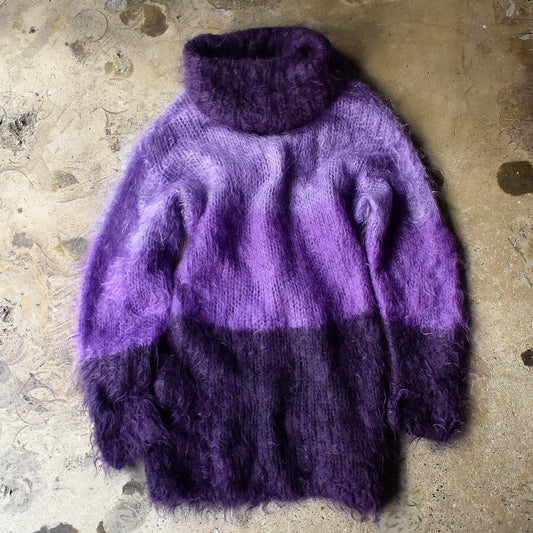 ロング丈 ボーダー柄 タートルネック モヘアニット 250204HSGI