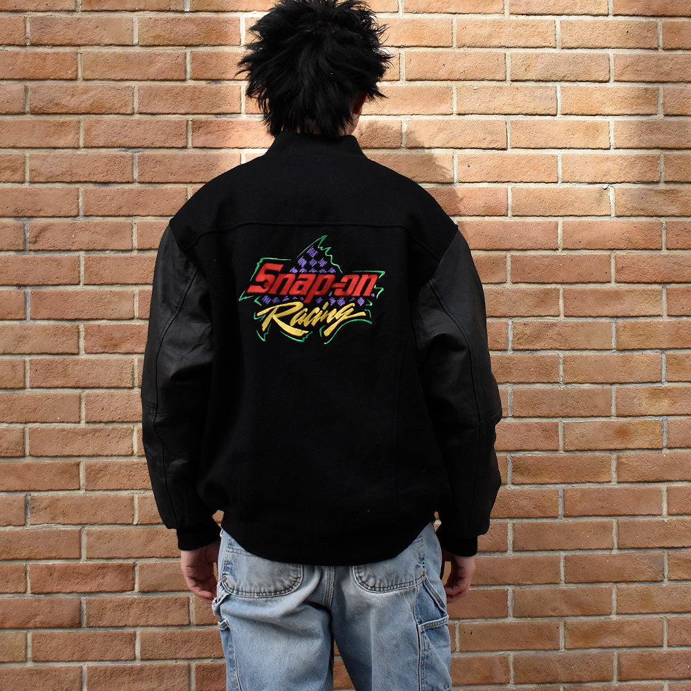 Y2K “Snap-on” ウール×レザー レーシングジャケット 241225H