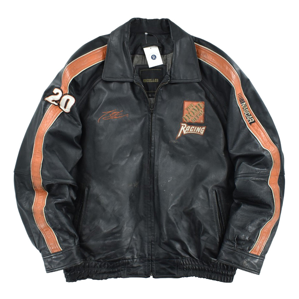 Y2K NASCAR Tony Stewart #20 Home Depot Racing レザー レーシングジャケット ブラック オレンジライン