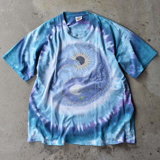 90’s　”Dolphin & Whale” イルカ タイダイ アニマルプリントTシャツ　USA製　230725