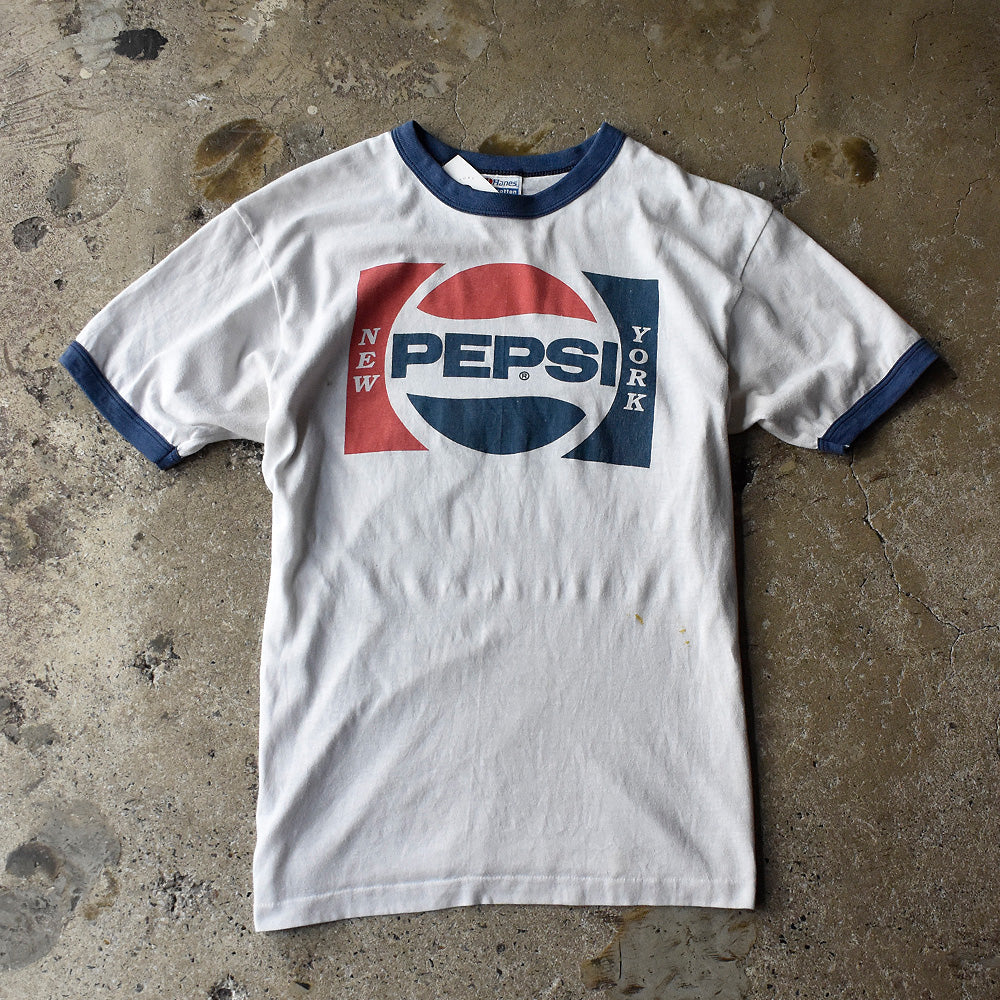 ペプシ NEW YORK 企業 リンガーTシャツ 1980年 ホワイト ネイビー USA製 ヴィンテージ