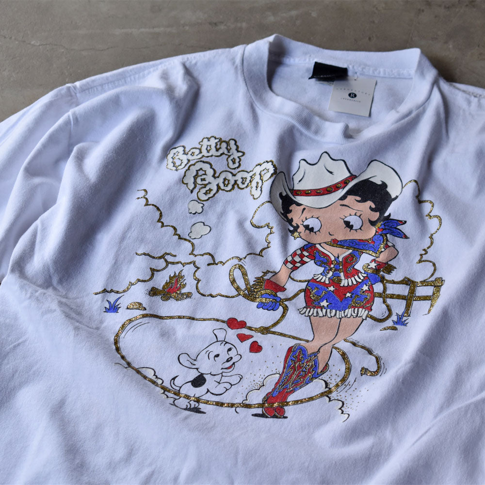 90's “Betty Boop” カウガール ラメプリント キャラTシャツ USA製 230826