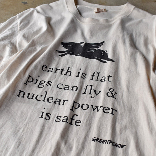 90’s　GreenPeace “Earth is flat ～” メッセージ Tシャツ　USA製　230604