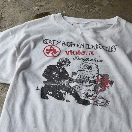 80's D.R.I./Dirty Rotten Imbeciles “Violent Pacification” Tour Art by Kevin Bakos ロック Tシャツ 250709H