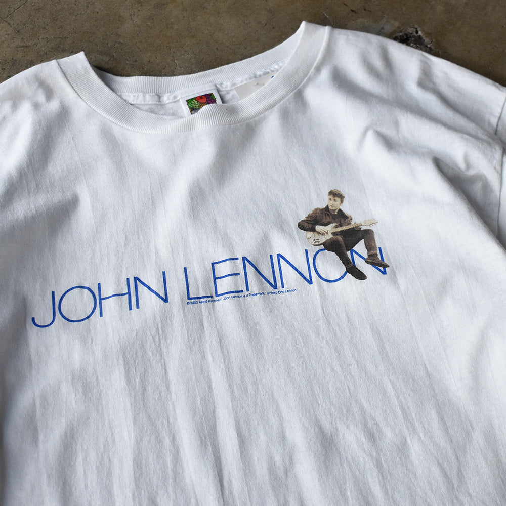 ジョン・レノン フォト ブルーロゴ ロックTシャツ 2000年 フルーツオブザルーム 古着