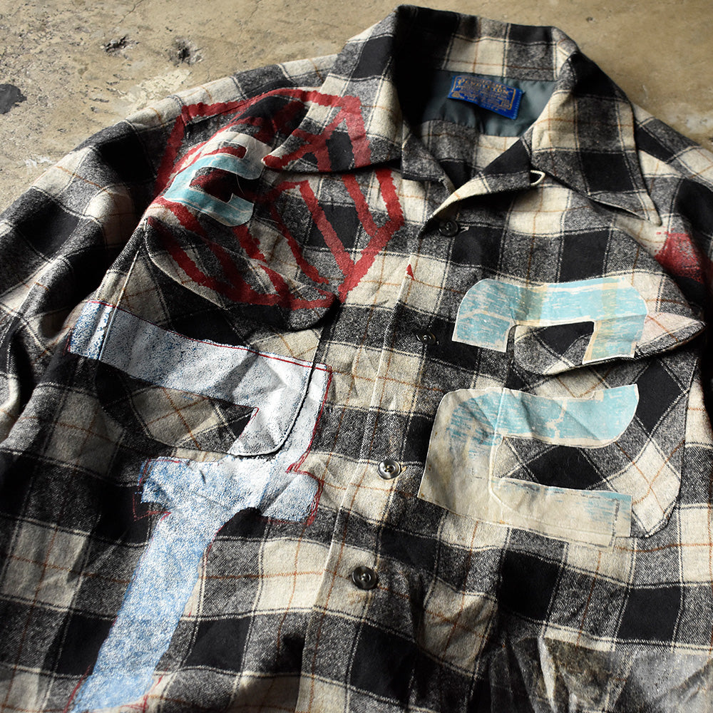 70's ペイント！ Pendleton 白×黒 チェック柄 ウール シャツ USA製 240319H