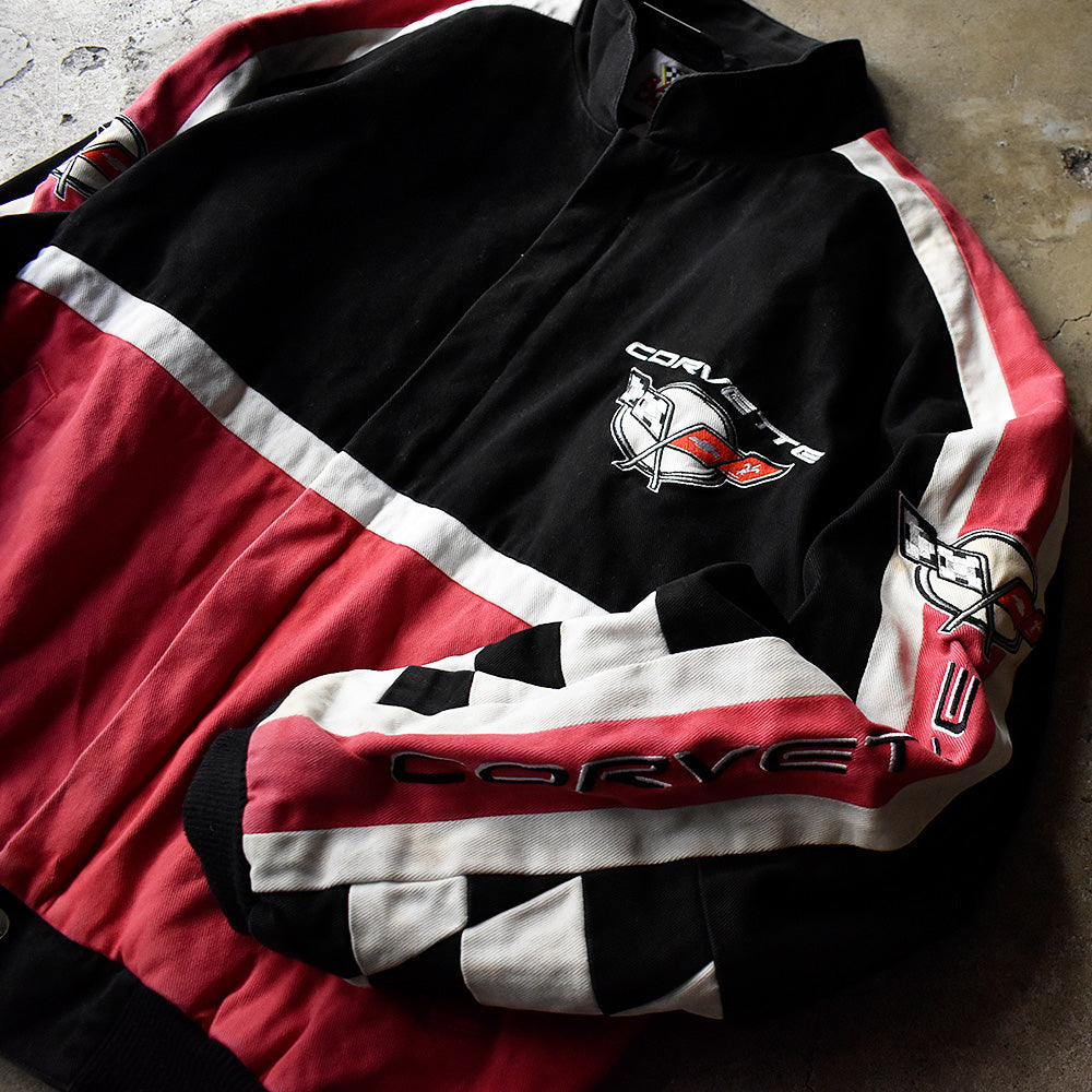 Y2K RACING CHAMPIONS APPAREL チェッカーフラッグ！ “Chevrolet Corvette” レーシングジャケット 240321H