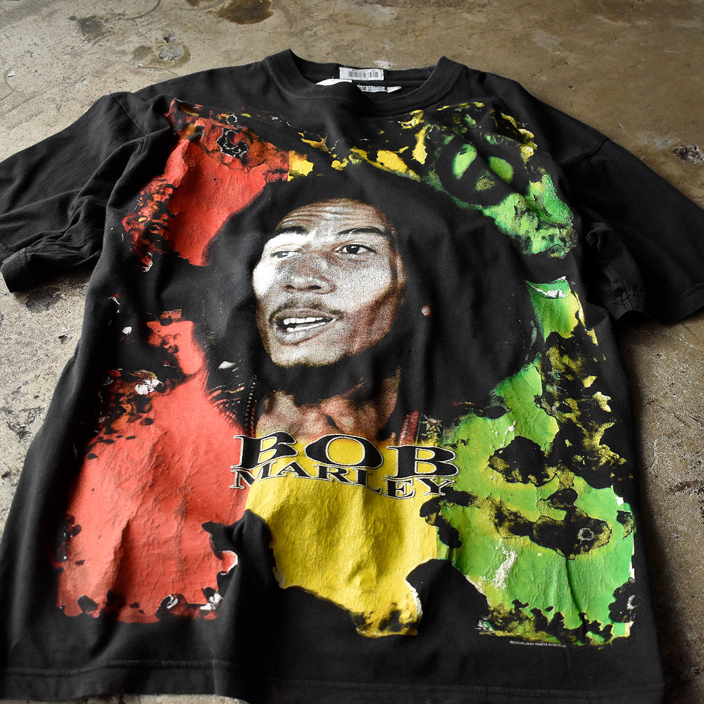 ボブ・マーリー オーバープリント ラスタカラー ピースロゴ Tシャツ 2001年 ユーロ製 古着