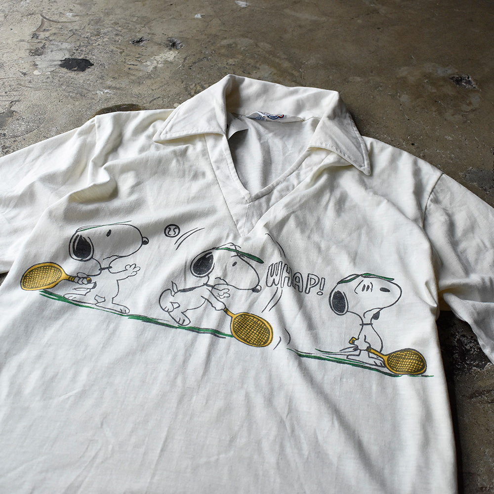 70's Arrow World's Greatest “SNOOPY“ 染み込み 襟付きVネックTシャツ 240829H