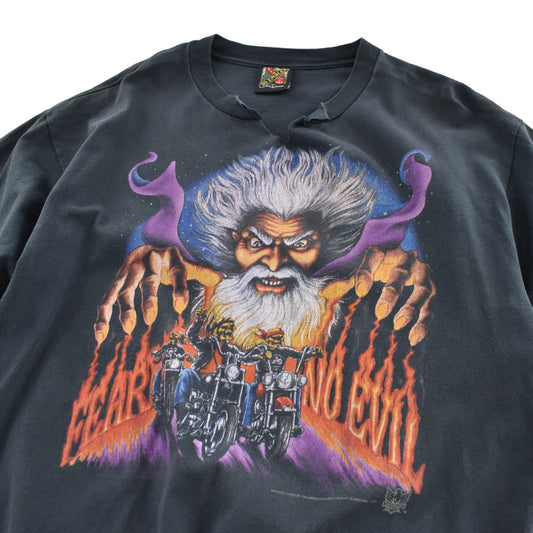 90's 3D EMBLEM "FEAR NO EVIL" ウィザード バイカーTシャツ USA製 260825H