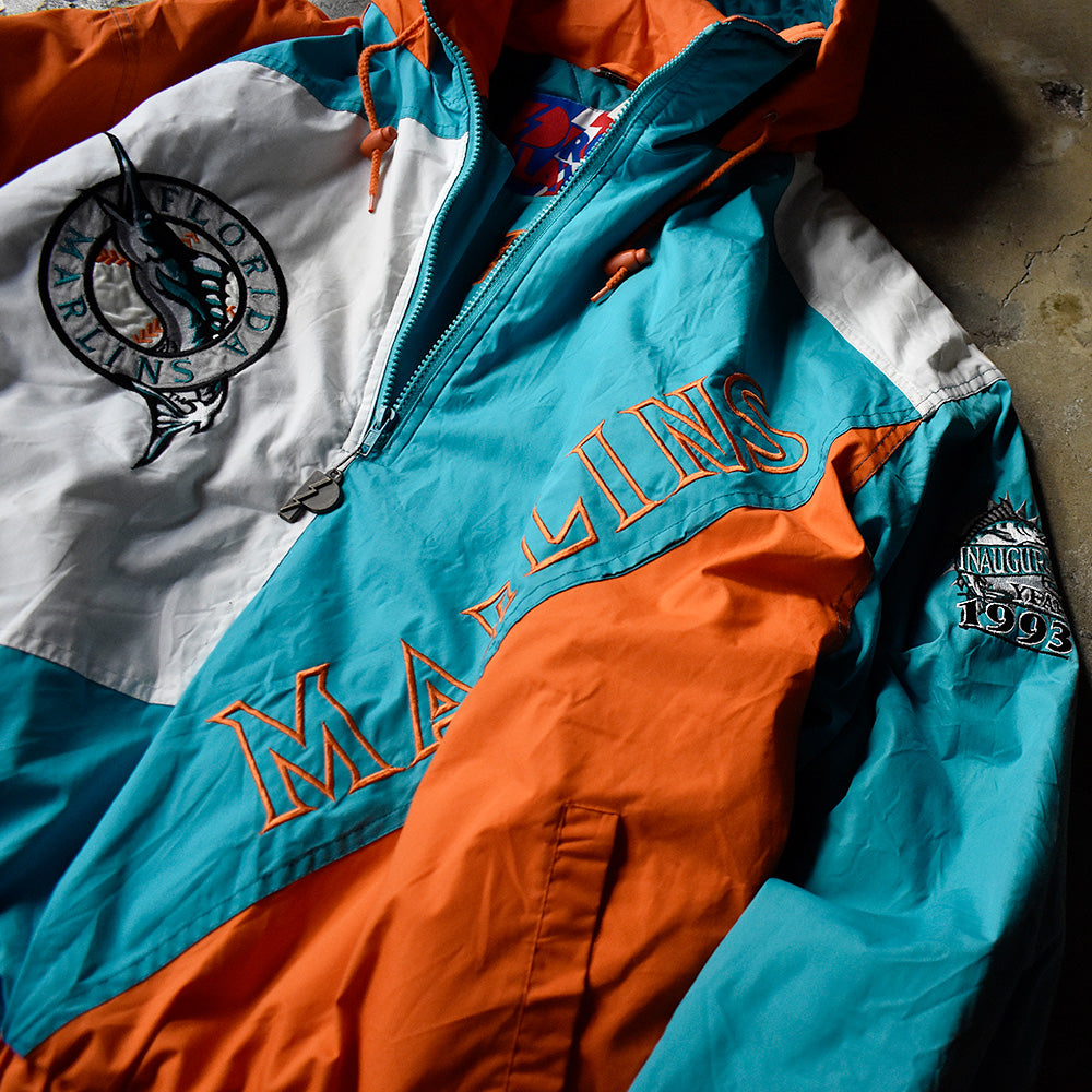 90's PRO PLAYER MLB “Florida Marlins” 中綿入り フード付き ナイロンジャケット 240129H