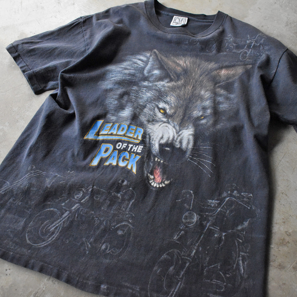 90's ”LEADER OF THE PACK” 両面プリント バイク Tシャツ 250530