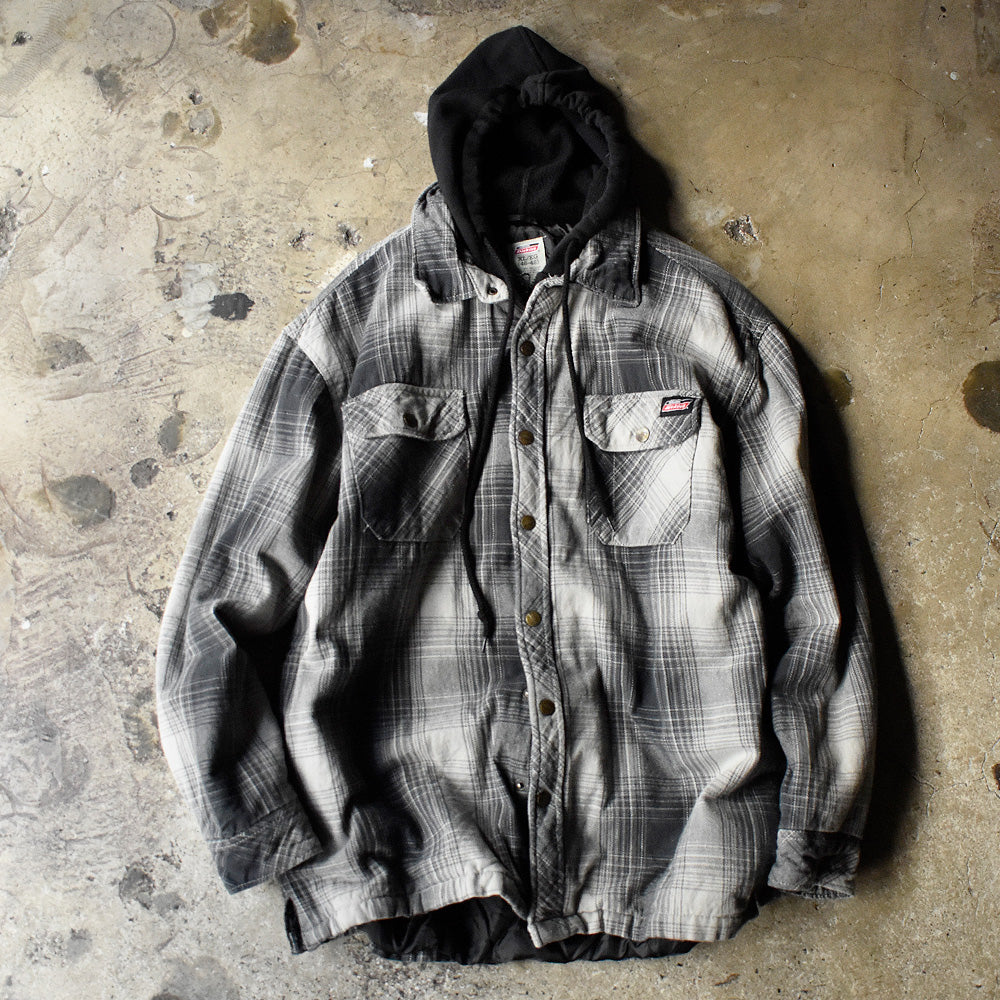 GENUINE-Dickies フード付き オンブレチェックシャツ 2000年代 ブラック グレー 古着