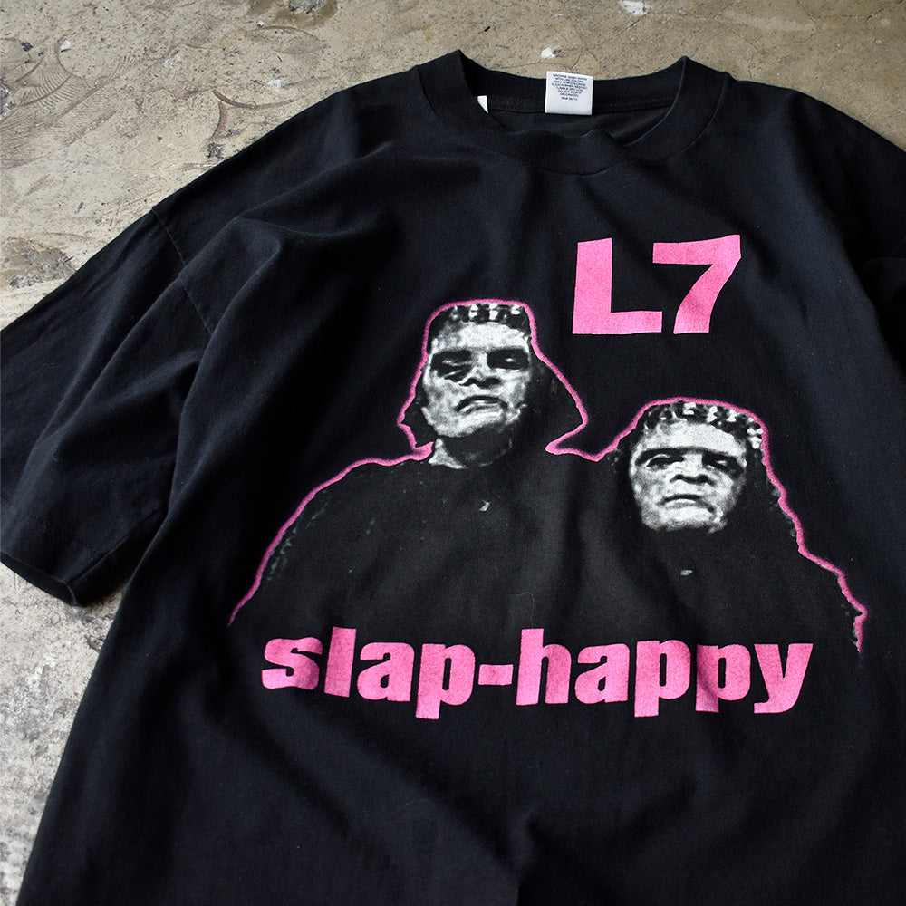L7 Slap-Happy ジャケットプリント Tシャツ 1999年 ブラック 蛍光ピンク ヴィンテージ