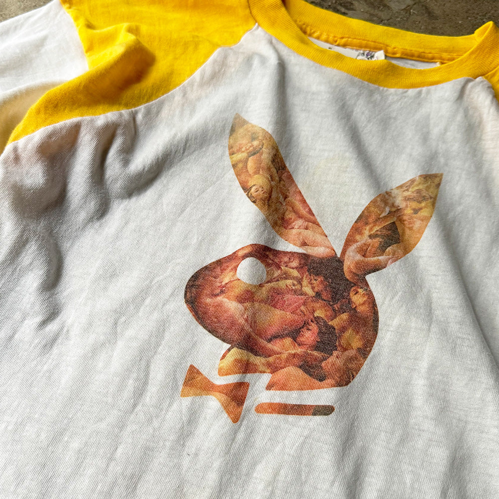 プレイボーイ ヌード柄 フットボールTシャツ 1970年 ホワイト×イエロー ヴィンテージ