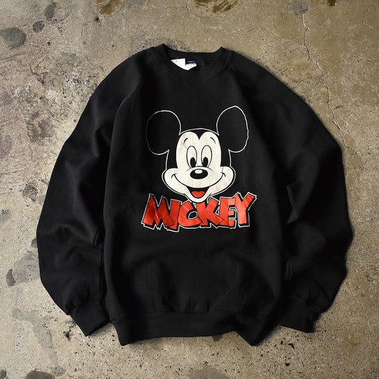 80's Disney “Mickey” ブラックカラー! ラグランスリーブ キャラ スウェット USA製 241230H