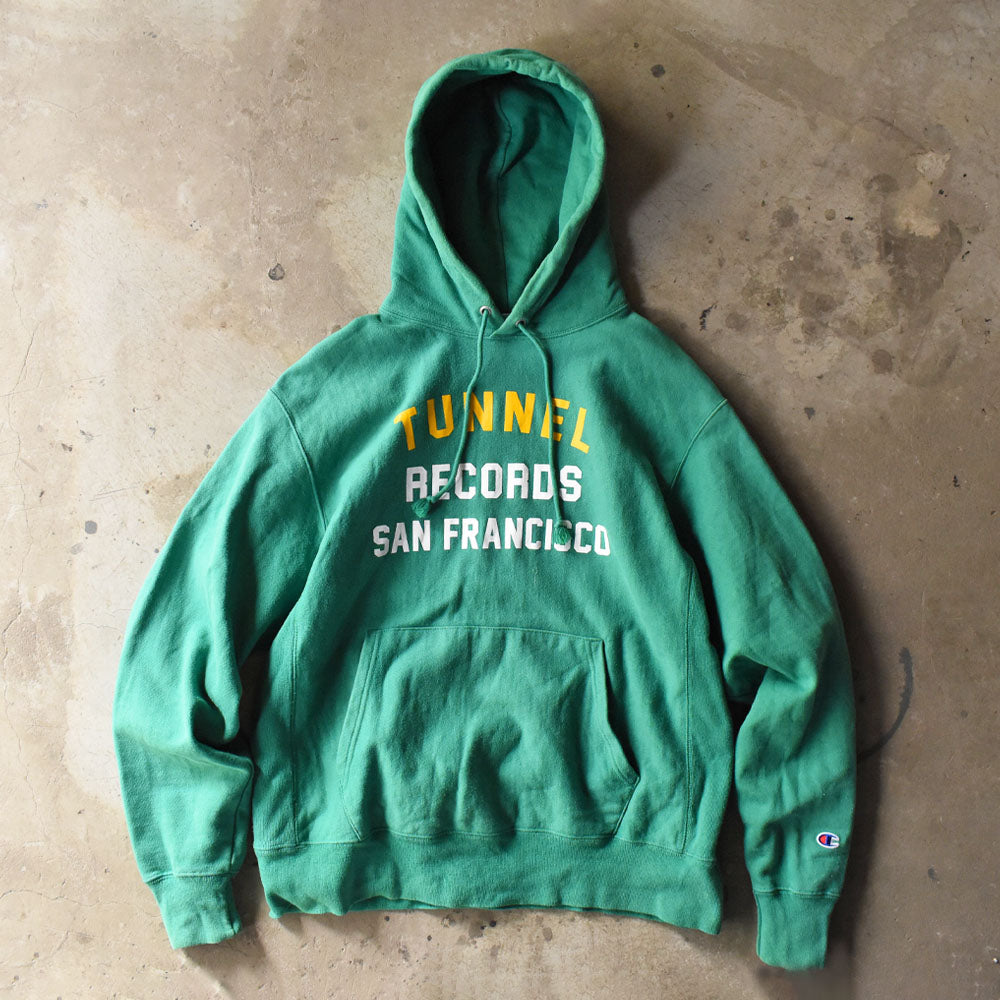 チャンピオン リバースウィーブ TUNNEL RECORDS パーカー 2010年〜 グリーン 古着