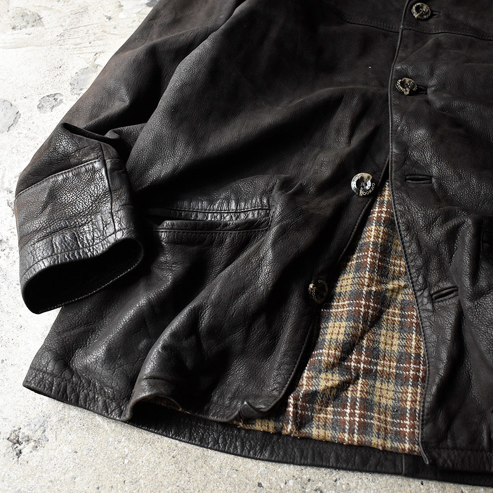 Y2K OAKWOOD スエードレザーカーコート チェックライナー 240304H