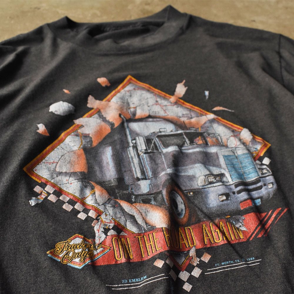 3D Emblem ON THE ROAD AGAIN トラック Tシャツ 1988年 ブラック ヴィンテージ