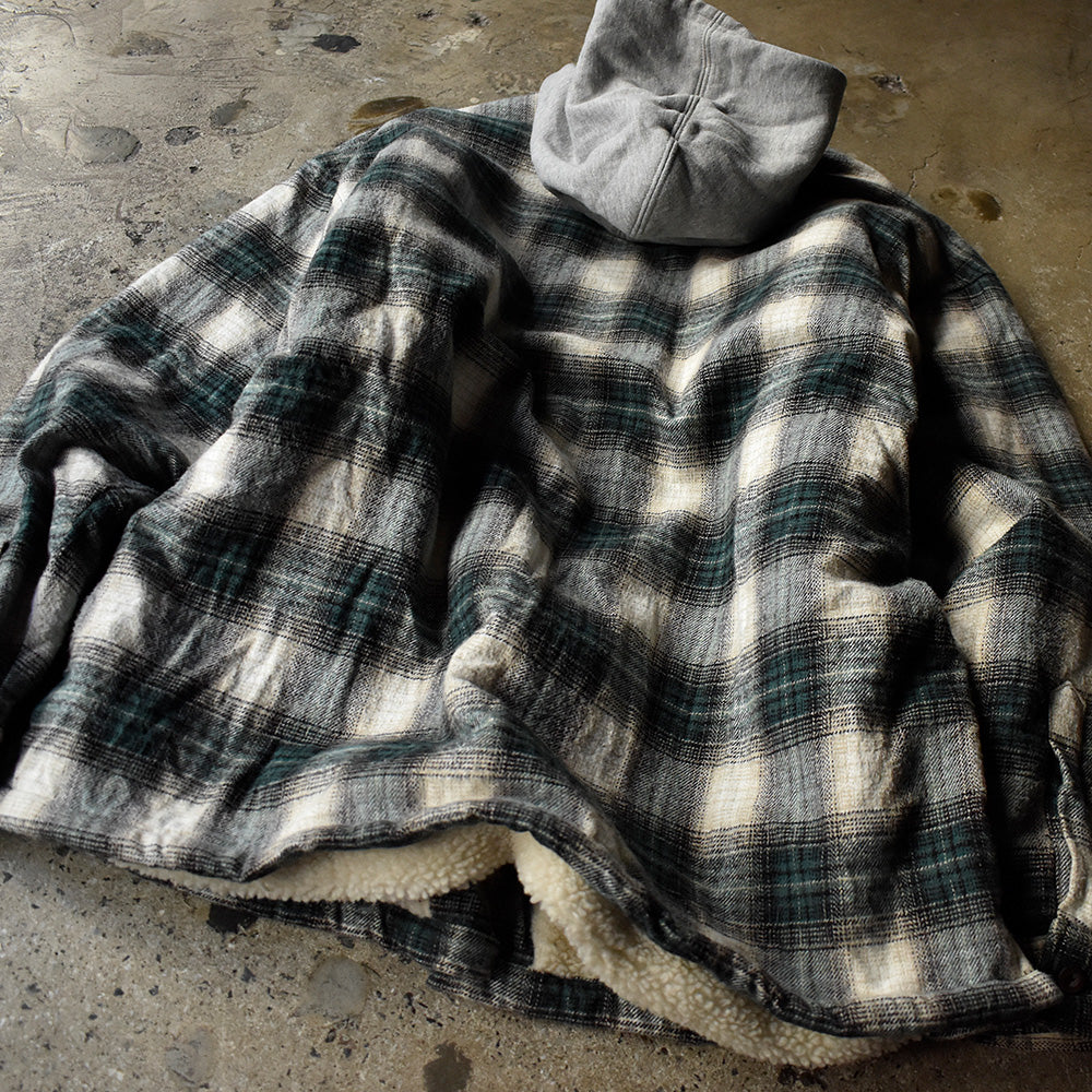 Y2K SCHMIDT WORKWEAR  ボアライナー オンブレチェック フード付きネルシャツ 250120H