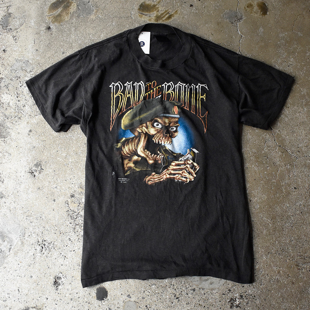 80's 3D EMBLEM “Bad To The Bone“ Sukll Tシャツ USA製 250523H