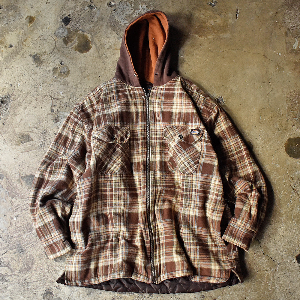 90's～ Dickies 中綿入り フード付きネルシャツ キルティングライナー 231227H