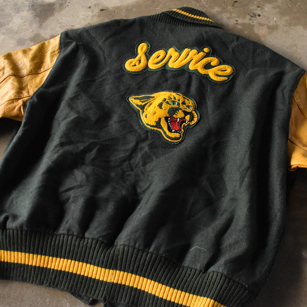 90's DeLONG “SERVICE COUGARS” 袖レザー アワードジャケット USA製 240314