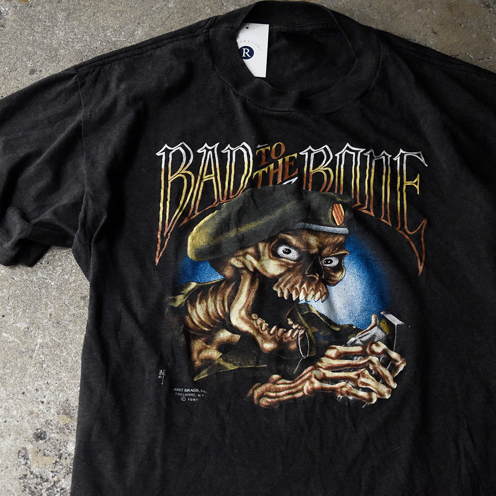 3D EMBLEM Bad To The Bone スカル Tシャツ 1987年 USA製 ヴィンテージ