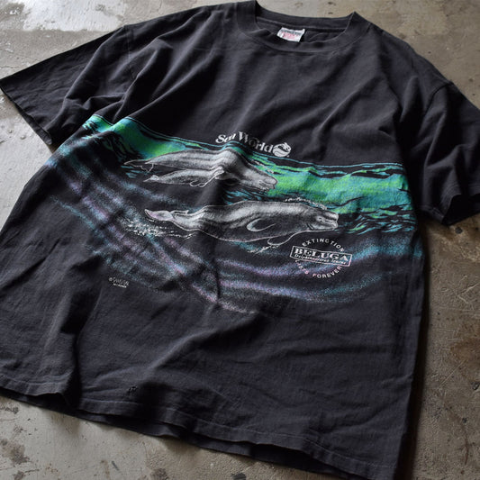 90's　 SANSIGAL "Sea world" シロイルカ アニマルプリント Tシャツ　USA製　230601